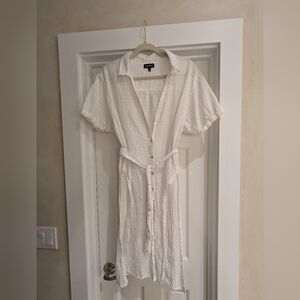 Topshop White Beach Coverup Midi Shirt Dress L